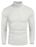 COOFANDY Maglione col Collo Alto, Uomo, Pullover Maglia fine, Invernali Bianco M