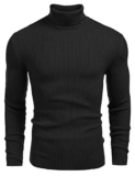 COOFANDY Pullover da Uomo a Collo Alto Slim Fit Senza Cappuccio Pullover Invernale Caldo Lavorato a Maglia Basic Nero M