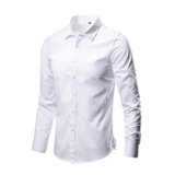 Camicia a maniche lunghe da uomo, slim fit, camicia da uomo, a maniche lunghe, elegante, in cotone, vestibilità normale, da uomo, senza pieghe, bianco, M