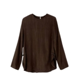 Camicia in seta da donna, casual, a maniche lunghe, ampia, versatile, vintage, girocollo, camicia autunnale, Caff, M