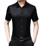 Camicie Larghe Solide A Maniche Corte Sottili Estive in Seta da Uomo