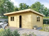 Capanno in legno 22 m² – Spessore parete: 44 mm – Spazio officina/fai da te – Legno naturale di qualità – Doppia porta – Doppi vetri
