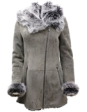 Cappotto da Donna in Pelle di Pecora Merino Scamosciato Grigio con Colletto Toscano L