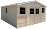 Casa da giardino in legno naturale CON PAVIMENTO IMPREGNATO 418×520 cm/20 m²- Magazzino esterno con finestre – Capanno da giardino – Bici, Deposito attrezzi e rimessa TIMBELA M333