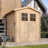 Casetta da Giardino in Legno per Esterni CON PAVIMENTO TRATTATO – L196xL186xA218 cm/ 2,82 m2 – Piccola Casetta in Legno, Rimessa Attrezzi, Deposito Bici – TIMBELA M320F+M320G