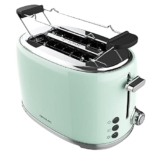 Cecotec Tostapane 2 fette Toast&Taste 1000 Retro Double Green. 980 W, 2 fessure larghe da 3,8 cm e corte, acciaio inossidabile, aste superiori, potenza regolabile, vassoio raccogli briciole