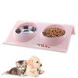 Ciotole per Gatti/Cuccioli,Pet Ciotole Doppia,Ciotola per Animali Rimovibile,Dog Doppio in Acciaio Inox Ciotole Gatto Ciotola per Cane Gatto Grandi o Piccoli (Rosa)