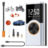 Compressore Aria Portatile 4000mAh, Portable Electric Air Compressor 150PSI, Schermo LCD Digitale e Torcia LED, Pompa Elettrica per Bicicletta, Auto, Moto, Monopattino, Palloni