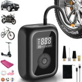Compressore Aria Portatile, 6000mAh Pompa Bicicletta Elettrica 10,3 Bar/150PSI, Mini Compressore Portatile con Luce LED per Auto, Bici, Moto, Scooter, Pallone (Nero)