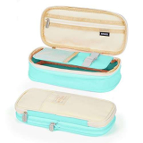 Coolzon Astuccio scolastico estensibile, astuccio per matite di grande capacità, borsa per matite, scuola, cancelleria, organizer per trucco, per ragazze, ragazzi, studenti, bambini, adulti, Verde