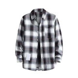 CreoQIJI Camicia a quadri da uomo, slim fit, per il tempo libero, a maniche lunghe, in cotone, classica, da uomo, per il tempo libero, vestibilità normale, a maniche lunghe, con bottoni, cotone, lino,