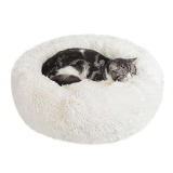 Cuccia Gatto Cane Antistress Morbida – Cuscino Pelosa per Cani Gatti Interno Nuvola Soffice Peluche Rotondo da Ciambella, Letto Pelosa per Animale Domestico Piccola Media (M-50cm/19.7in, Bianca)