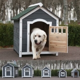 Cuccia per cani da esterno, grande rifugio per animali in stile capanna di tronchi con tetto in asfalto/porta d’ingresso, villa per cani sopraelevata per cani di piccola e media taglia (XXL size)