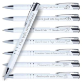DECORS concept – Penna personalizzata in metallo – Quantità 50 – Perfette come regalo personalizzato per gli ospiti di matrimoni, comunioni e compleanni o come Gadget Pubblicitario. (Bianco)
