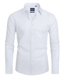 DEMEANOR Camicia da uomo a maniche lunghe, da lavoro, slim fit, da uomo, senza stiratura, per il tempo libero, bianco, M