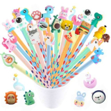 DERAYEE 30 Pezzi Matite Triangolari per Bambini,Divertenti Animali Topper per Matita,Matite Gadget Regalini Fine Festa Compleanno per Bambini(Colore/stile casuale)