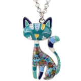 DOWAY Collana con ciondolo a forma di gatto per donne e ragazze, con smalto floreale per animali domestici, regalo, smalto, Arenaria