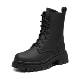 DREAM PAIRS Stivali Anfibi Donna Cerniera con Lacci Silhouette Comoda Chiusura Lampo Fodera Calda Suola Interna Nero/Seta PU SDMB2203W-E Taglia 40 (EUR)