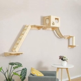 DRYIC Mensole per Gatti di Design a Parete, mensole da Parete per Gatti, mobili da Parete per Gatti in Legno massello, salvaspazio, Fai da Te e Facili da Montare (Style 1)