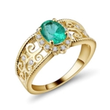 Daesar Anello in Oro Giallo 18K, Anelli Fidanzamento Coppia Viti Vuote Forma Ovale Smeraldo 0.85ct Anelli Nuziali Oro Misura 25