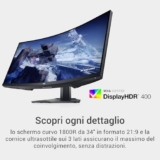 Dell S3422DWG 34″ WQHD (3440×1440) 21:9 1800R Monitor Gaming Curvo, 144Hz, VA, 1ms MPRT, AMD FreeSync Premium Pro, HDR 400, DisplayPort, 2x HDMI, 5x USB, 3 Anni di Garanzia, Nero