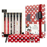 Disney Set Cancelleria Notebook Quaderno A5 Astuccio e Set Penne Disney Gadget Originale Minnie The Mandalorian Ih-oh Cancelleria Ufficio Scuola Università (Rosso Minnie)