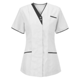 Donna Infermiera Estiva con Scollo A V Uniforme da Infermiera Sanitaria con Tasche Top Casacca Manica Corta Camice Bianco da Laboratorio Clinica Cameriera Etichetta Camicia Uniforme Medica Estiva