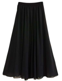 Donna Pieghettato Retro Maxi Gonna Lunga Elastica Solida Colore Gonna Nero