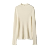 Donne Increspato Stand Collar Maglioni Solido Sottile Maniche Lunghe Maglia Top Underlayer Maglioni, 1, M