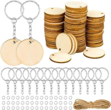 Dreamtop 100 Pezzi Portachiavi Legno Tondo da Incider, 3.5cm Naturale Dischi Legno per Pirografia con 50 Anelli Portachiavi e Corda di Canapa da 10m Per Portachiavi Legno Fai Da Te Decorazioni