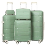 EPBRJMD Set di 5 valigie leggere, rigide e con rotelle, da portare a mano e da stiva, con lucchetto TSA, set di valigie da viaggio.(Green 5 piece set)