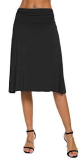 EXCHIC Donna Elegante Casual Elastico Midi Yoga Gonna Piega Media Vita Svasato A-Line Gonna(XL, Nero)
