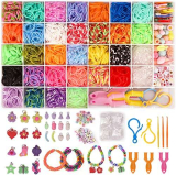 Elastici per Braccialetti, 2500+ Bracciale Elastici Colorati Loom Bands Kit 40 griglia, fai da te Bambina Elastici di Gomma Bracciale Lavorare a Maglia Fare Braccialetti Perline Giocattolo Regalo