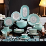 Eleganti stoviglie in ceramica classica, set da tavola in ceramica, set da 60 pezzi in porcellana di lusso leggero | Piatto/ciotola/pentola per zuppa – Set da tavola in porcellana per ristorante,