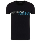 Emporio Armani – Maglietta da Uomo, con Scollo Rotondo, a Maniche Corte, Codice dell’Articolo: 111035 0A516 Nero/Logo blu M