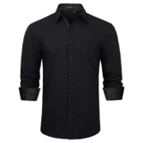 Enlision Camicia Nera Uomo Elegante Manica Lunga Formale Camicia Casual Classiche Contrasto Bottonato Cotone Shirt Regular Fit Lavoro Festa 2XL