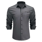 Enlision Camicie da Uomo Casual Camicia Elegante Maniche Lunghe Camicie Regolare Classiche Formal Camicia Grigio XL
