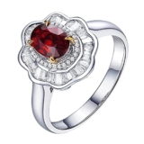 Epinki Anello Donna Oro Bianco 18K Rubino 0.76ct Rosso Ovale con Diamante Fiore Anelli per Matrimonio Misura 12