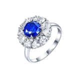 Epinki Anello Donna in Oro Bianco 18K Zaffiro 1.89ct Blu Rotonda con Diamante Lusso Gioielli Anelli Misura 20