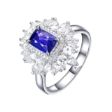 Epinki Anello per Donna Oro Bianco 18K Zaffiro 1.05ct Blu Viola Rettangolare con Diamante Fiore Anello Fedine Misura 17