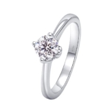 Epinki Fedine Fidanzamento, Anello Donna Oro Bianco 14K 4 Artiglio Diamante 0.3ct Misura 7