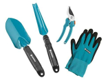 Equipaggiamento di Base Gardena: Kit per Giardino da 4 Pezzi, Forbici Universali, Stabile Trapiantatore, Estirpatore, Guanti da Giardino (8965-30)