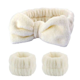 FAINCA 3 Pezzi Polsini Spugna per Skincare, Spa Fascia per Il Viso, Skincare Accessori in Microfibra, per Il Donne Lavaggio del Viso e La Cura Della Pelle Delle (Latte Bianco)