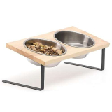 FUKUMARU 2 Pack Ciotole Per Cani e Gatti Rialzate, Ciotola Gatto Cane Doppia in Acciaio Inox Inclinato di 15°, Ciotole Per Cibo e Acqua Rialzate Con Bordo in Gomma.Per Animali Domestici.14CM