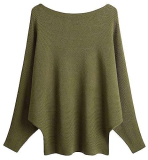 FULIER – Maglione Dolman da Donna, con Maniche a Pipistrello e Scollo a Barchetta, Lavorato a Maglia, vestibilità Ampia, Taglia Unica, Verde Militare, Taglia Unica