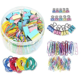 Fermagli per carta, elastici, set di fermagli per carta da ufficio colorati, fermagli per rilegatura, fermagli per carta grandi e piccoli, elastici per ufficio, materiale scolastico (240 pezzi)