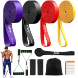 Fokky Elastici Fitness di 4 Livelli di Resistenza, Elastico Fitness con Ancoraggio Porta, Maniglie e Cover Protettiva, Elastici Palestra per Allenamento Stretching Powerlifting Resistenza