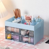 Four Drawers – Organizer da scrivania per ufficio, accessori da scrivania per bambini, organizer per biglietti da visita, penne, telefoni cellulari, cancelleria (blu)