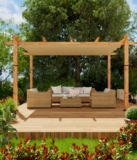 GAOMON Pergola retrattile 3,4 m x 33 m, pergola esterna in alluminio con baldacchino retrattile, pergole in finto legno e metallo, per patio, cortile, terrazza, patio, veranda, giardino, spiaggia