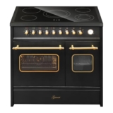 GURARI Cucina Elettrica GCH E 912 DF Bl Retro Cucina 90 cm a Libera Installazione in Nero Vintage Design con Doppio Forno e Piano Cottura in Vetroceramica a 5 Zone Hi-Light, Classe Energetica A